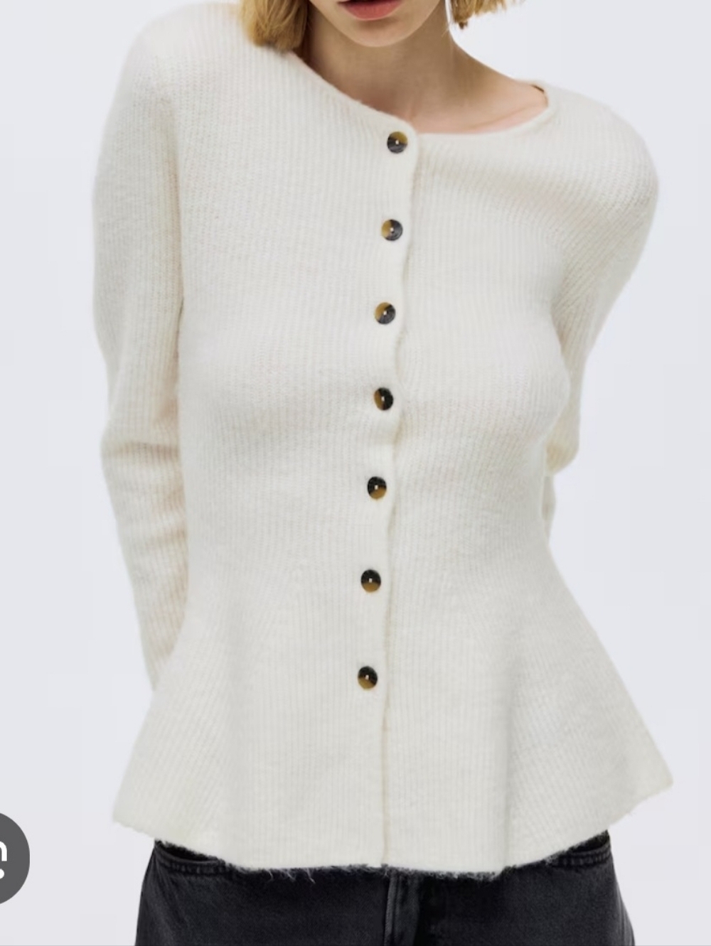 H&M Cream Ribbed Button-Front Peplum Cardigan
